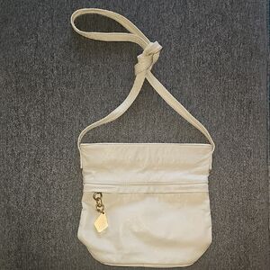 Cream Crossbody Leather Bag with Gold Charm